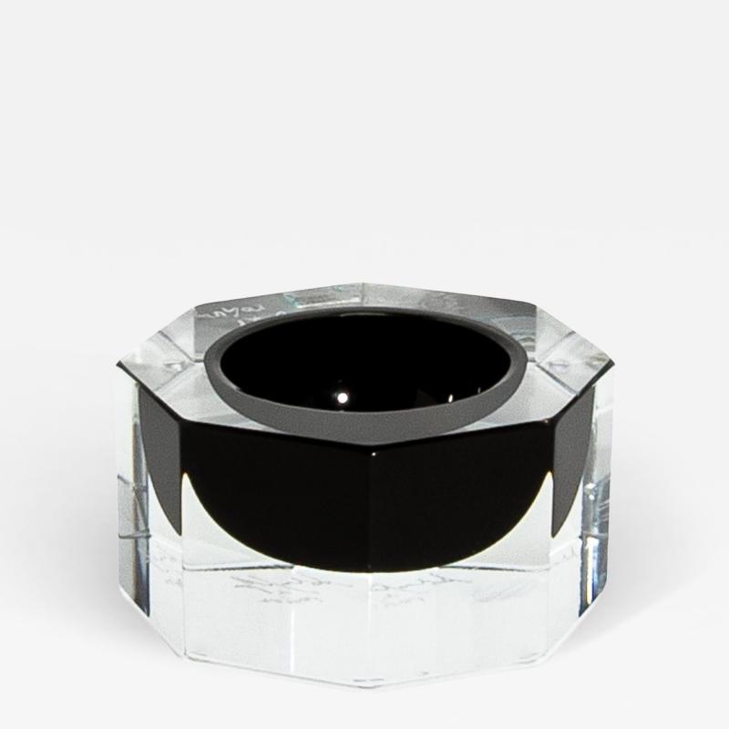 Hand Blown Murano Ashtray in Clear and Onyx Black