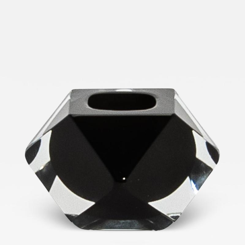 Hand Blown Murano Ashtray in Clear and Onyx Black