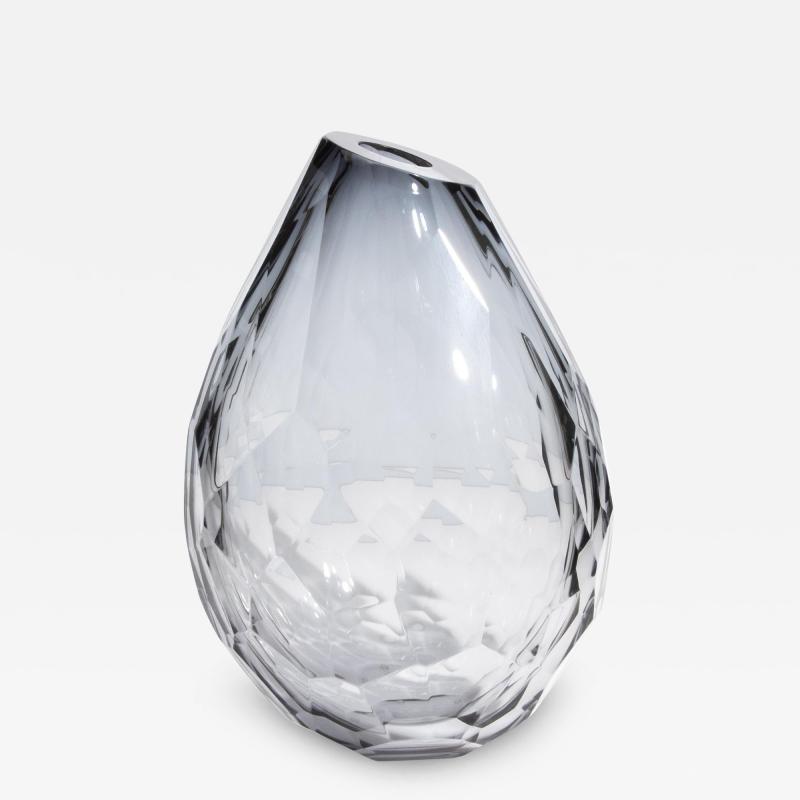 Hand Blown Murano Barrel Vase in Grey with Side Cut XL