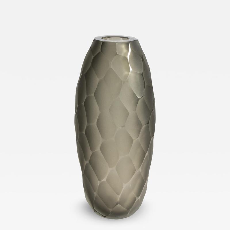 Hand Blown Murano Battuto Vase in Grey