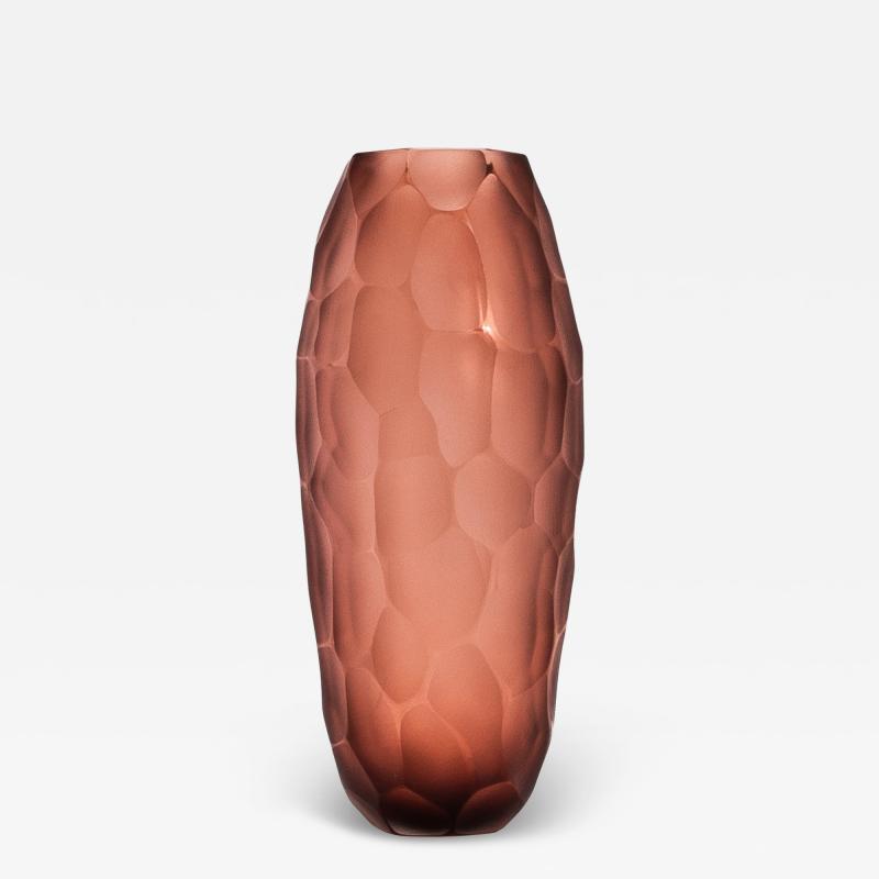 Hand Blown Murano Battuto Vase in Light Amaretto Small