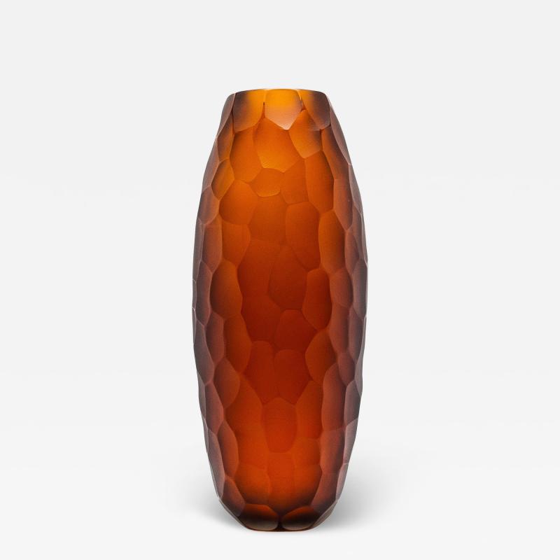 Hand Blown Murano Battuto Vase in Tobacco Large