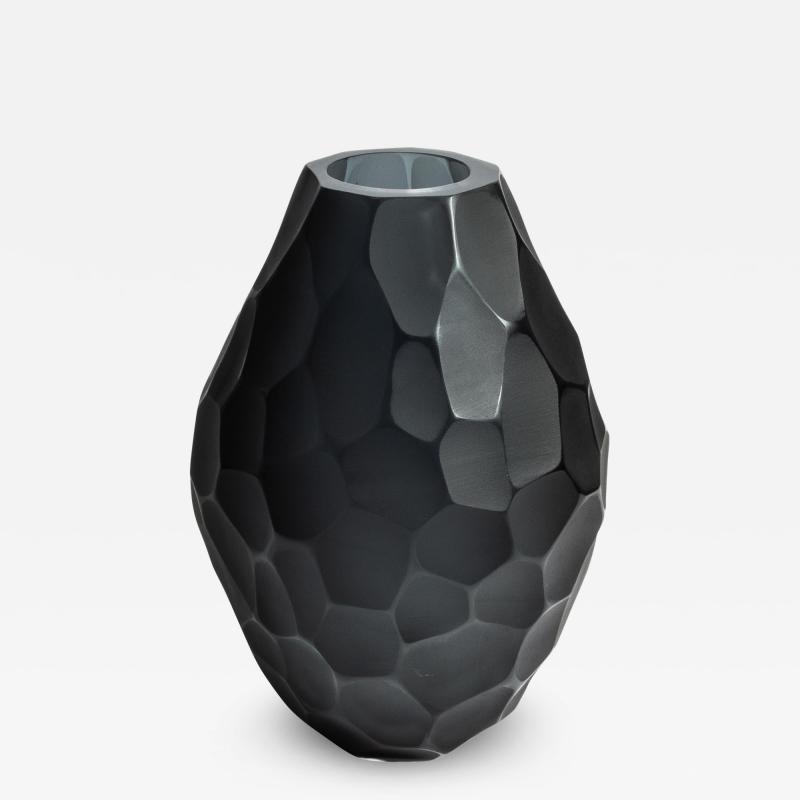 Hand Blown Murano Batutto Vase in Deep Grey