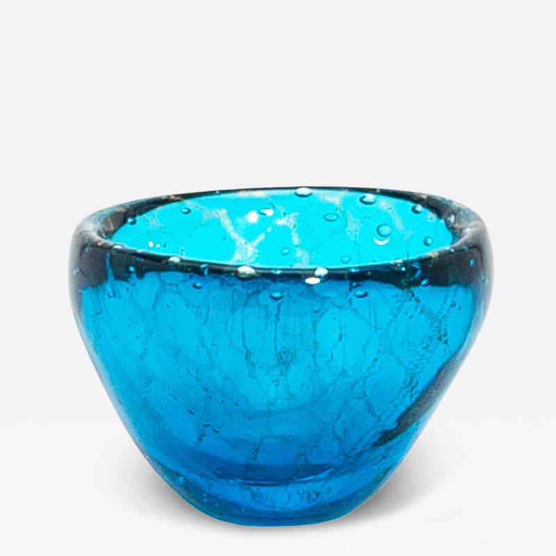 Hand Blown Murano Bowl in Aqua Blue with 24 Karat Gold Flecks