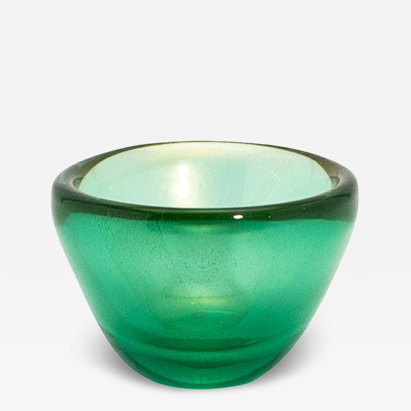 Hand Blown Murano Bowl in Green with 24 Karat Gold Flecks