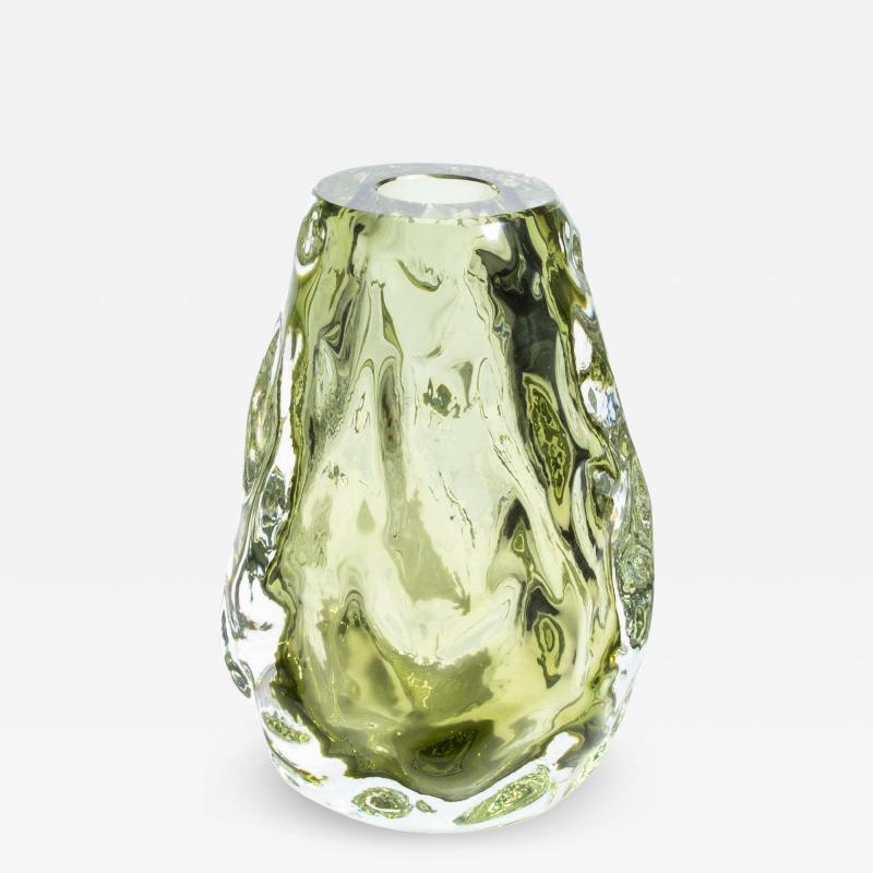 Hand Blown Murano Burri Vase in Light Olive Green