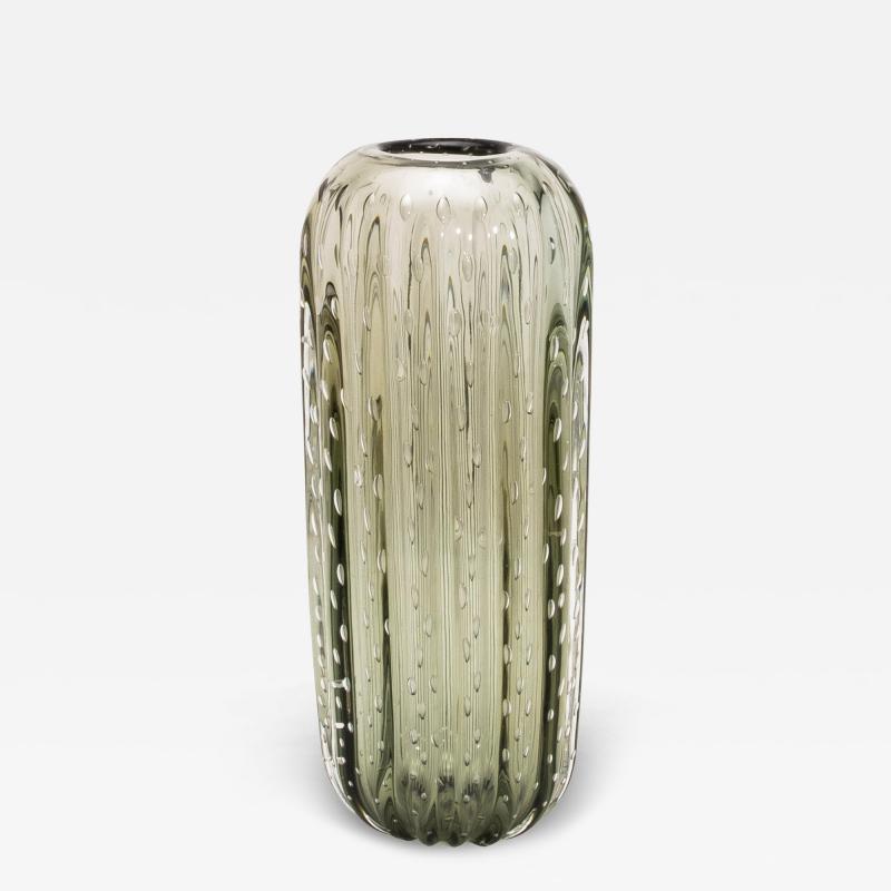 Hand Blown Murano Cactus Vase in Fern Green with Bubbles Large