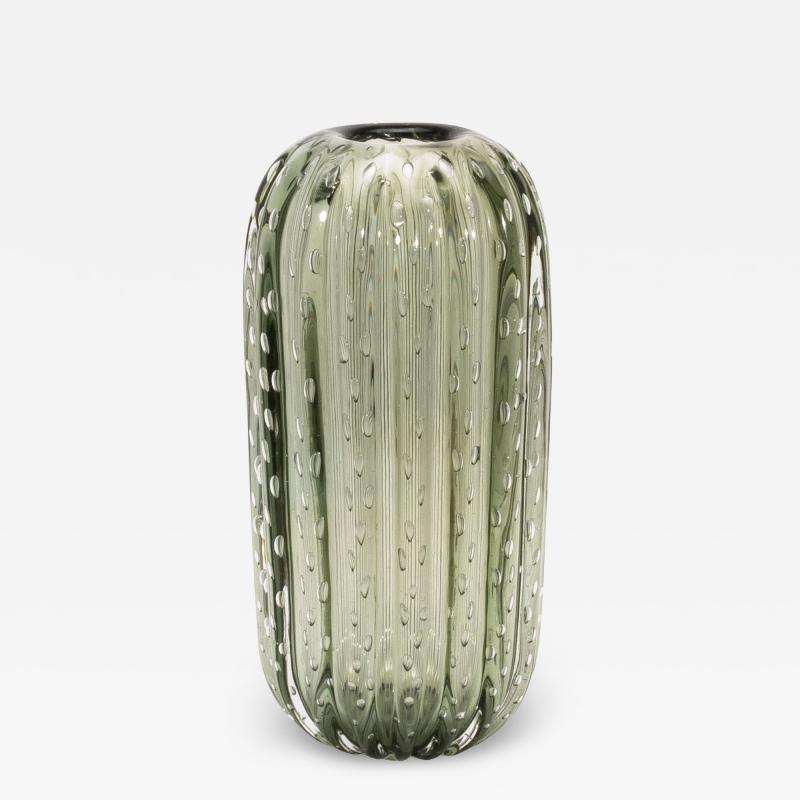 Hand Blown Murano Cactus Vase in Fern Green with Bubbles Medium