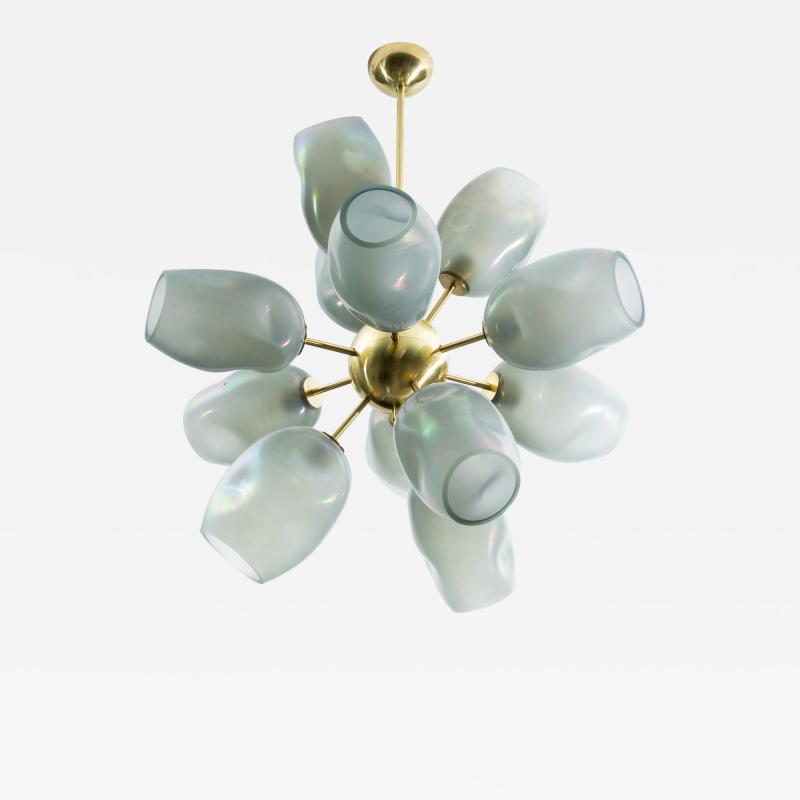 Hand Blown Murano Chandelier with Grey Smoke Glass and Satin Brass Fittings