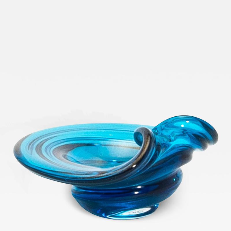 Hand Blown Murano Dish in Aqua Blue with 24 Karat Gold Flecks
