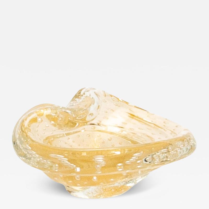 Hand Blown Murano Dish with 24 Karat Gold Flecks and Bullicante Detailing