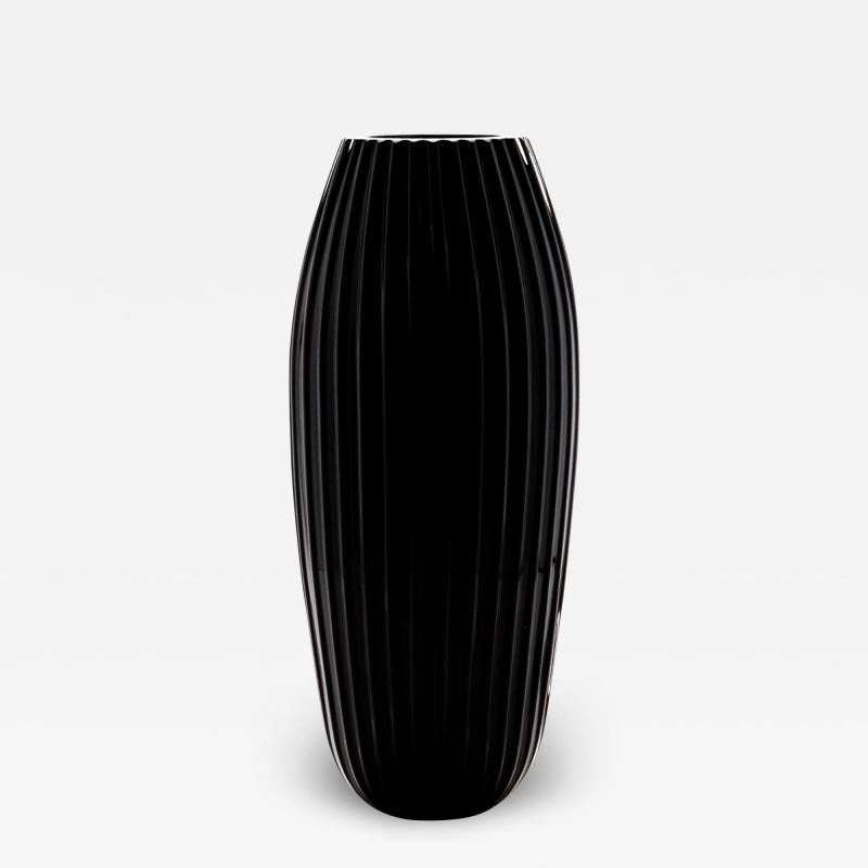 Hand Blown Murano Extra Tall Modern Vase in Onyx Black