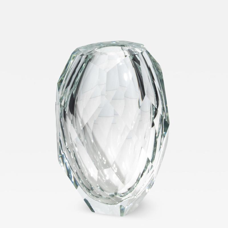 Hand Blown Murano Facet Thick Vase in Clear