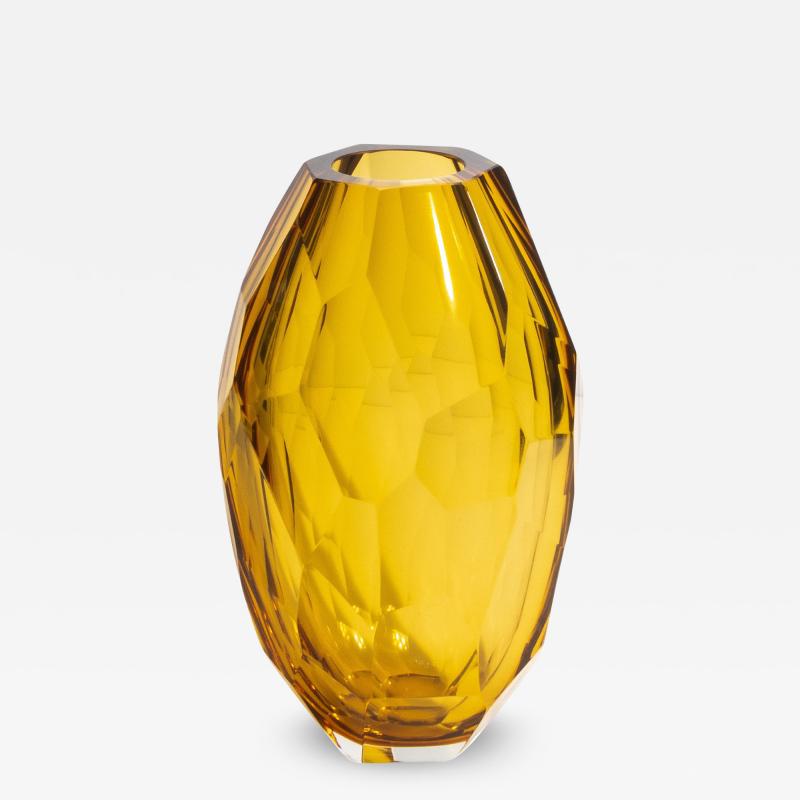 Hand Blown Murano Facet Vase in Amber Large