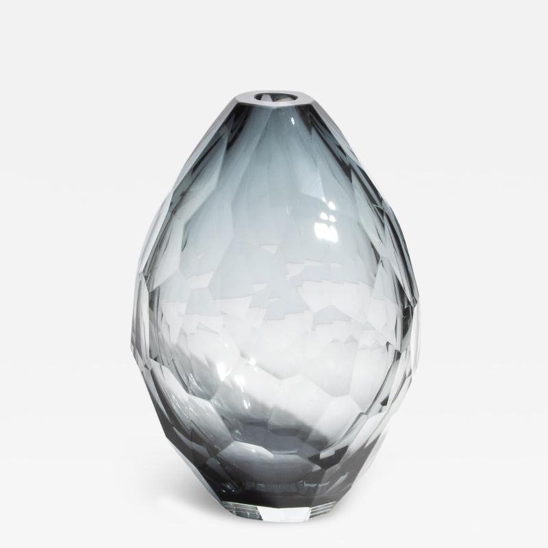 Hand Blown Murano Facet Vase in Grey Medium