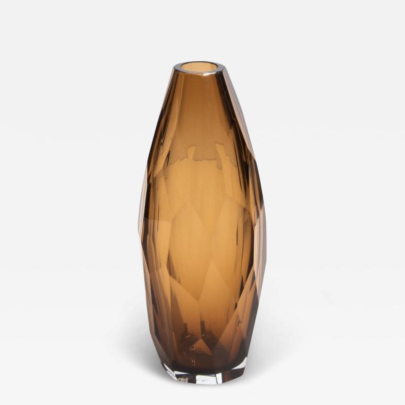Hand Blown Murano Facet Vase in Tobacco