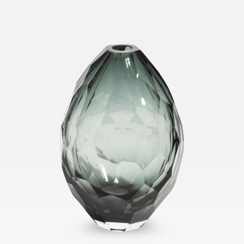 Hand Blown Murano Faceted Vase in Grey Small