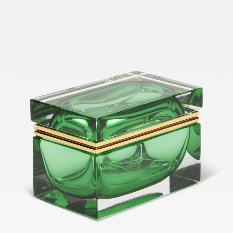 Hand Blown Murano Giant Box in Emerald Green with Brass Fittings
