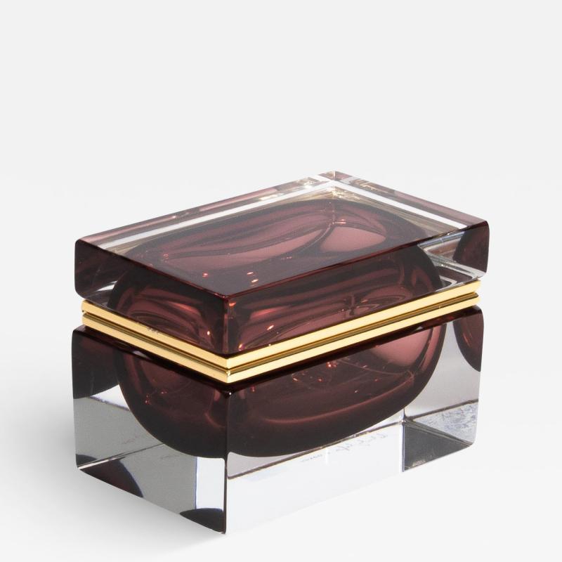 Hand Blown Murano Glass Box in Amethyst with Brass Fittings