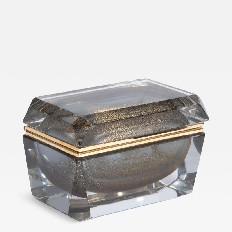 Hand Blown Murano Glass Box in Grey with 24 Karat Gold Flecks