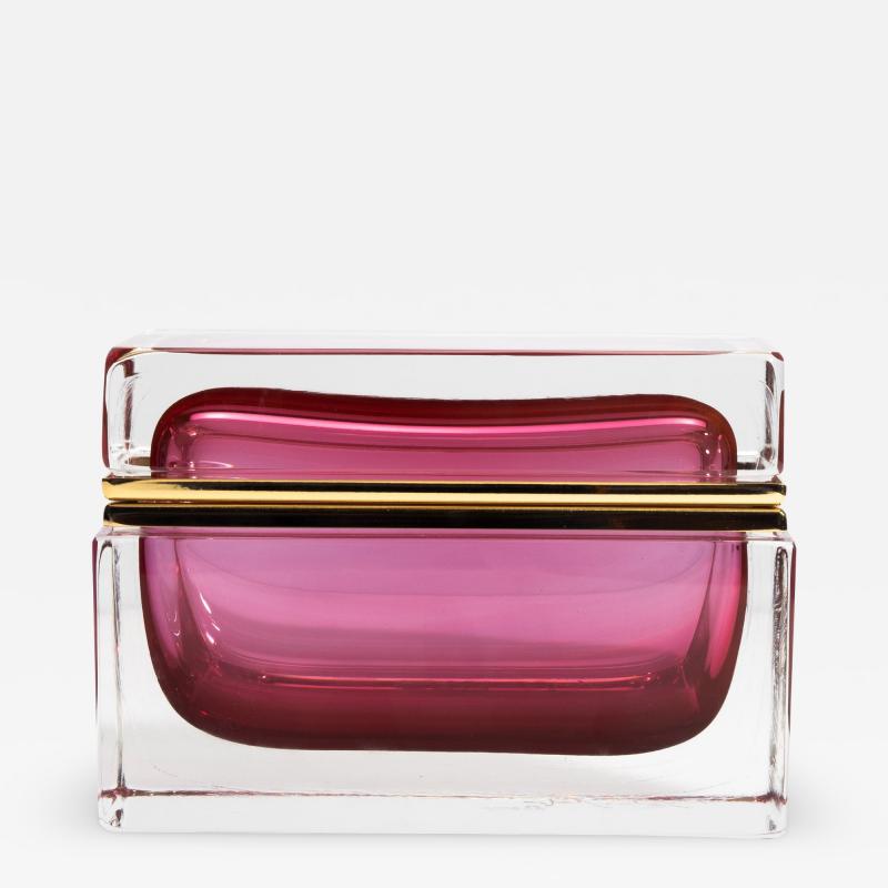 Hand Blown Murano Glass Box in Ruby with Brass Fittings