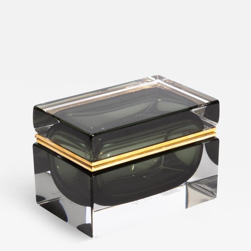 Hand Blown Murano Glass Box in Titanio with Brass Fittings