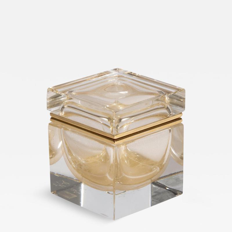 Hand Blown Murano Glass Box with 24 Karat Gold Flecks and Brass Fittings