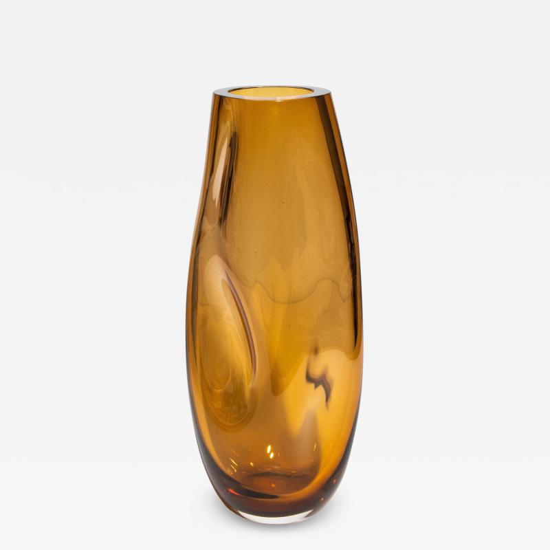 Hand Blown Murano Indented Vase in Amber