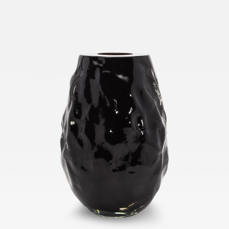 Hand Blown Murano Modern Sculptural Vase in Onyx Black