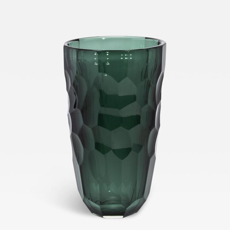 Hand Blown Murano Modern Tall Faceted Vase in Eucalyptus Green Large