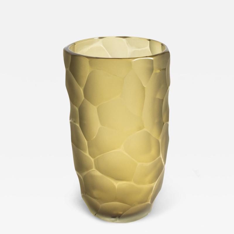 Hand Blown Murano Moon Vase in Olive Medium