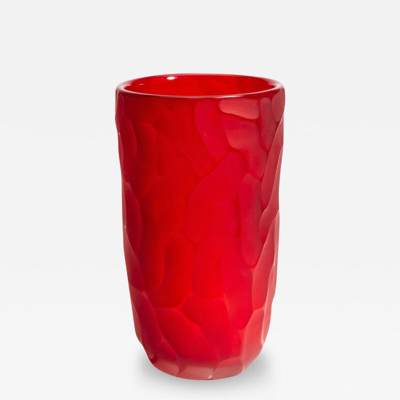 Hand Blown Murano Moon Vase in Ruby Red Medium