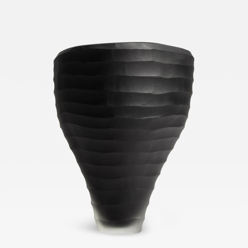 Hand Blown Murano Pedrera Vase in Black