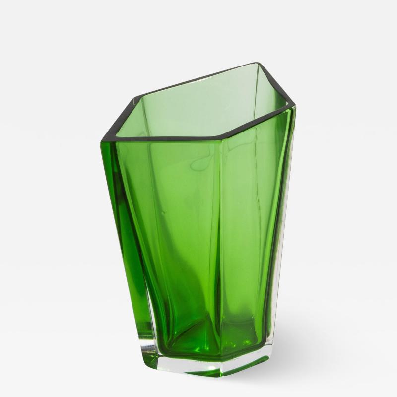 Hand Blown Murano Penta Vase in Green Medium