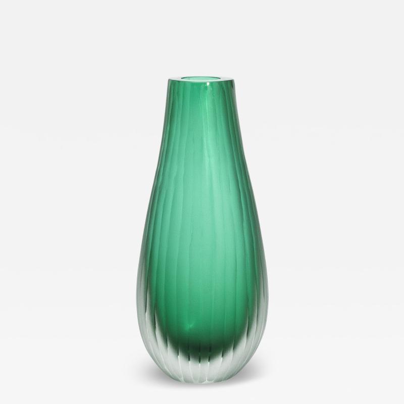Hand Blown Murano Surpime Vase in Emerald Green Tall