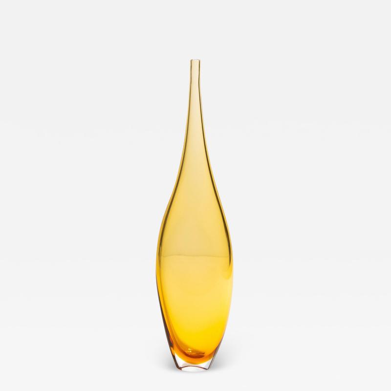 Hand Blown Murano Tall Vase in Amber