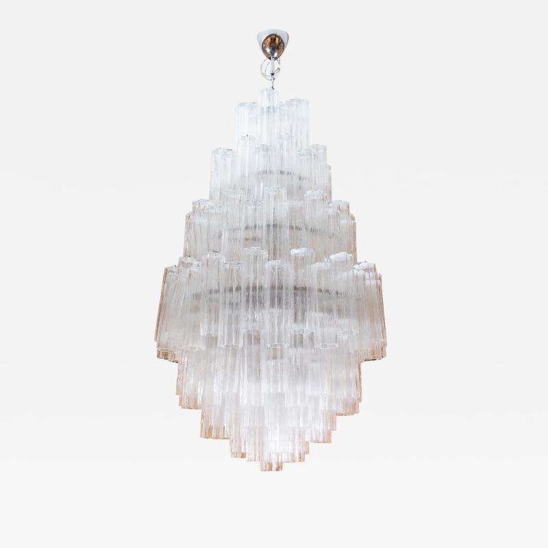 Hand Blown Murano Tubi Tronchi Chandelier in Clear with Polished Chrome Fittings