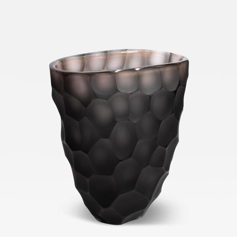 Hand Blown Murano Vase Batutto in Gradient Smoke