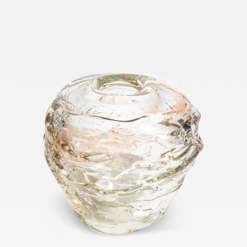 Hand Blown Murano Vase External Sbruffi in Clear with a Hint of Blush