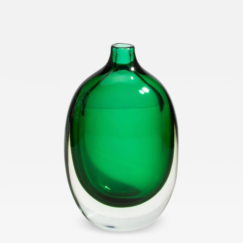 Hand Blown Murano Vase Sommerso in Emerald Green