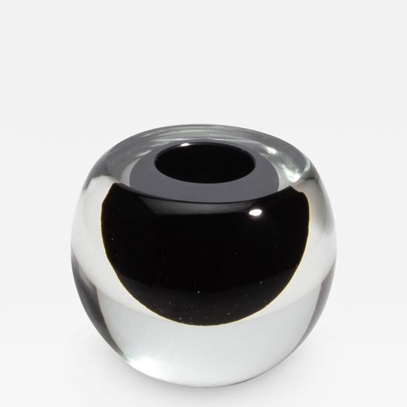 Hand Blown Murano Vase Sphere in Clear with Onyx Black Small