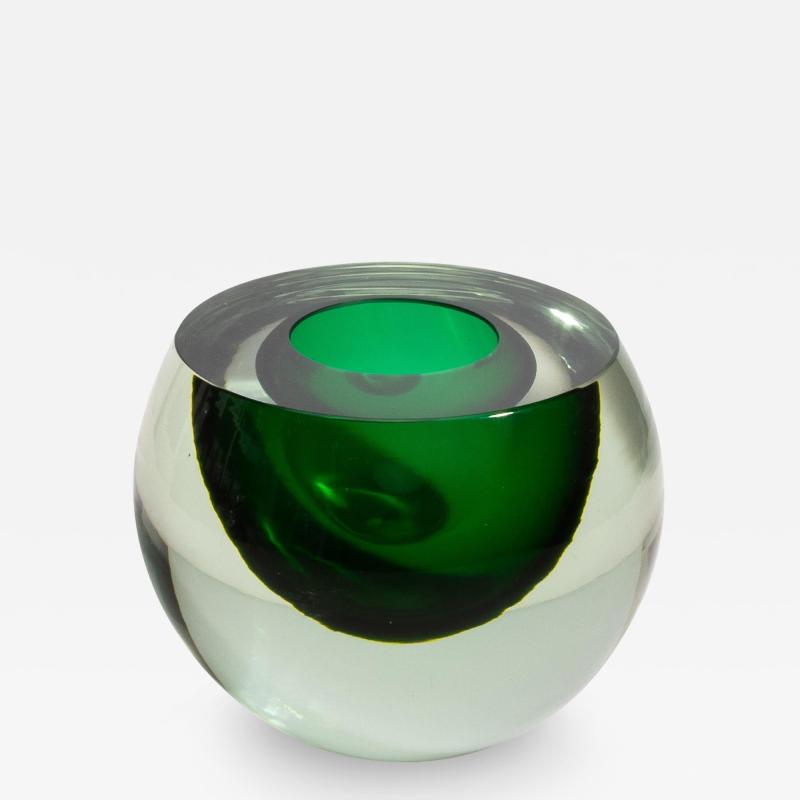 Hand Blown Murano Vase Sphere in Emerald Green Large