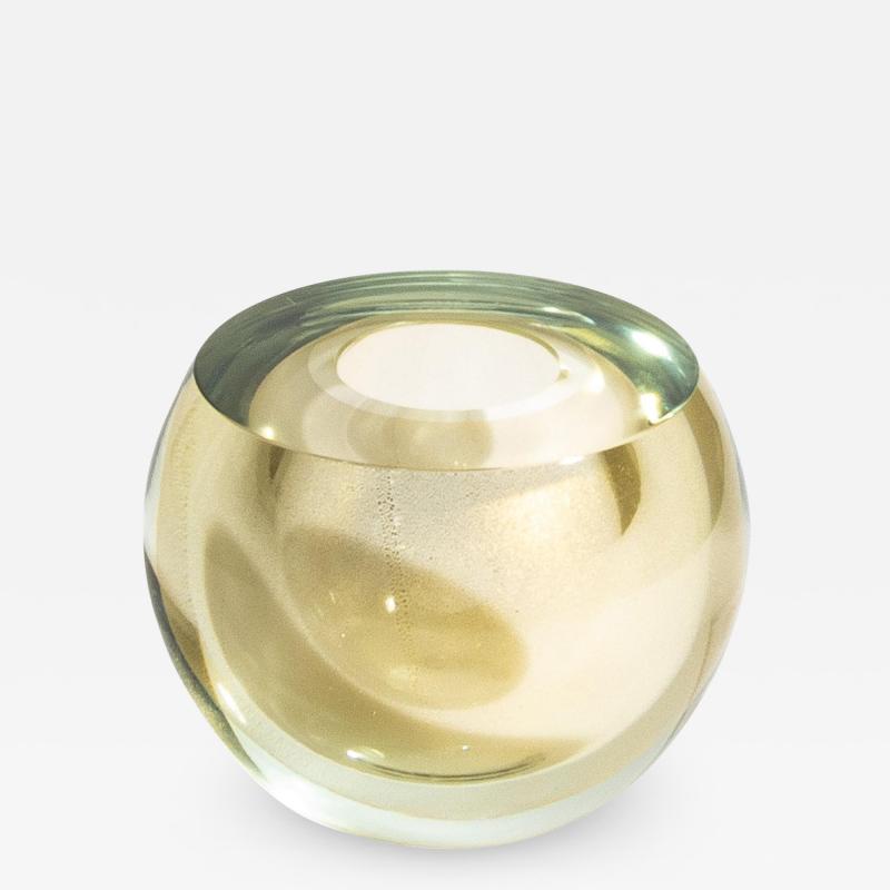 Hand Blown Murano Vase Sphere in Gold Small