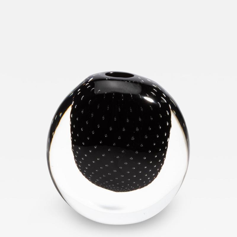 Hand Blown Murano Vase in Black Onyx with Bubbles