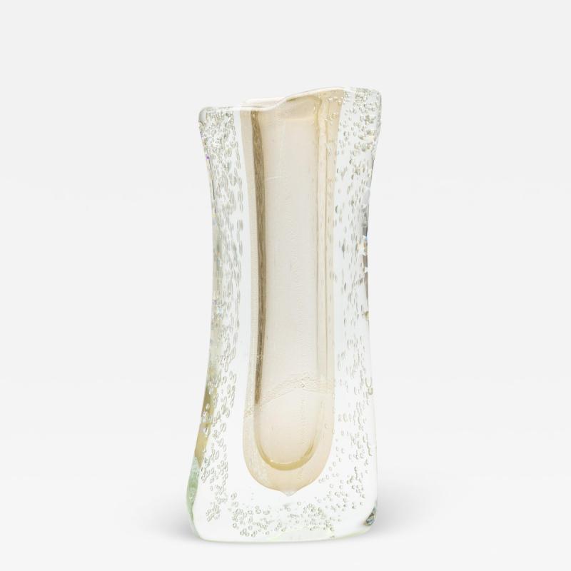 Hand Blown Murano Vase in Clear with 24 Karat Gold Flecks and Bubbles