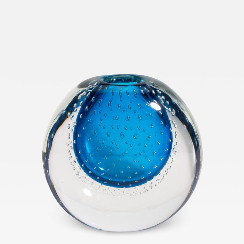 Hand Blown Murano Vase in Lagoon Blue with Bubbles