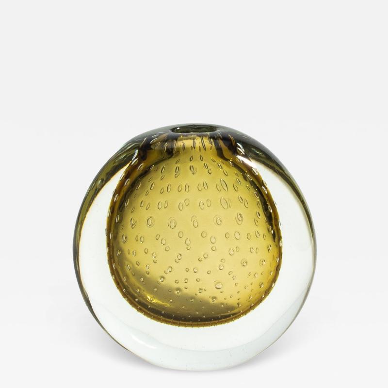 Hand Blown Murano Vase in Smokey Gold with Bubbles