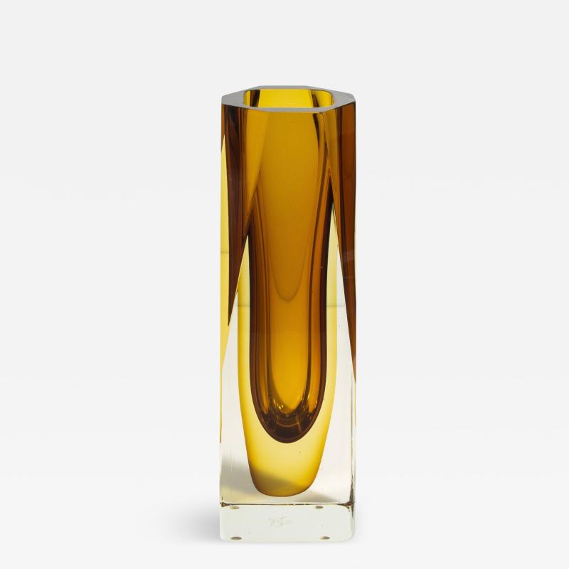 Hand Blown Murano Vase with Square Base in Amber