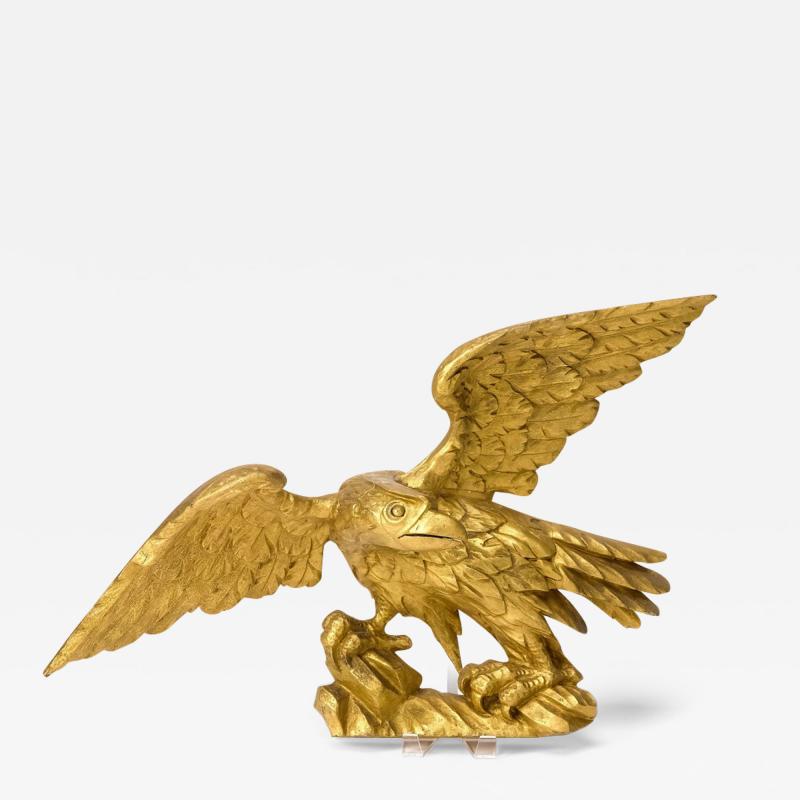 Hand Carved Gilt Wood Perched American Eagle