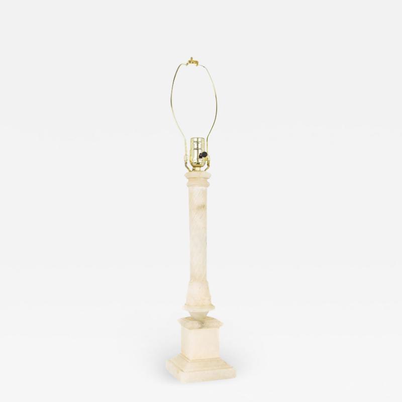 Hand Carved Italian Mid Century Alabaster Column Table Lamp